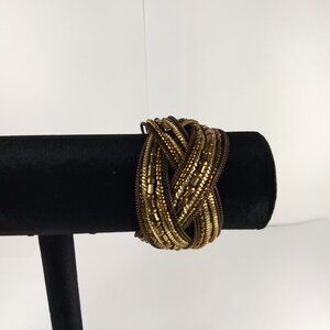 Bala Booste Woven Seed Bead Cuff Bracelet Statement Modern Beaded Gold & Brown